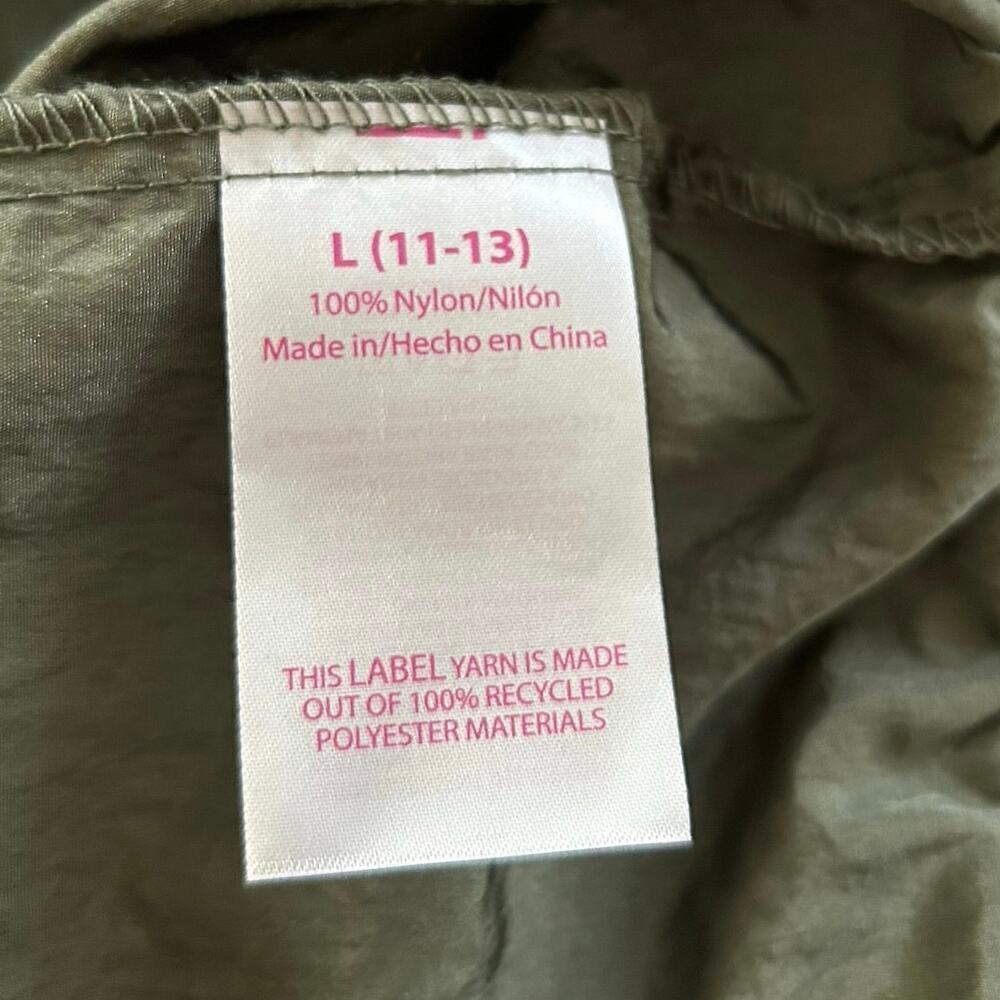 Utility Nylon Zip Front Vest Top Olive Green Cropped Drawstring Hem Womens L Y2K - Picture 7 of 8